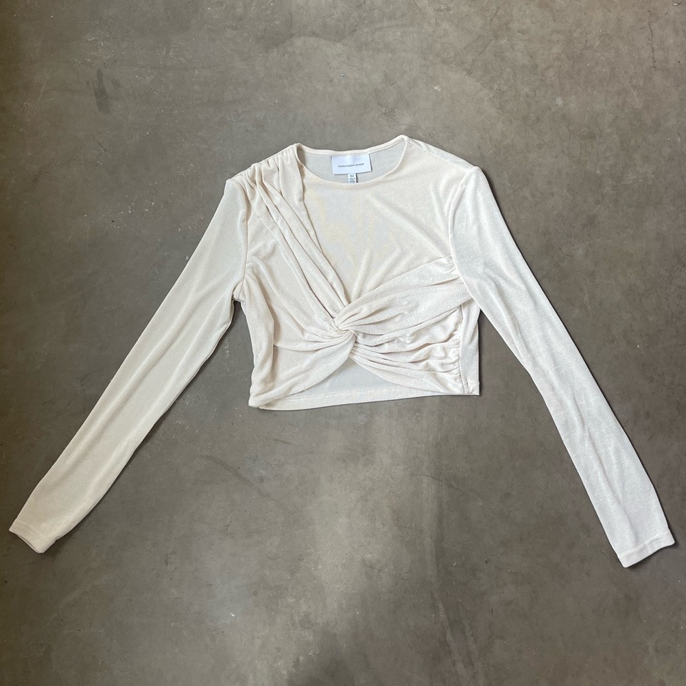 INTERMIX Cream Long Sleeve Crop Top